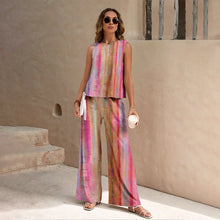 Load image into Gallery viewer, Harajuku Colorful Floral Pattern Print 2 Piece Womens Elegant O Neck Pullover And Straight Leg Pants Set Spring Summer Beach Set