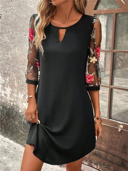 Luxury Dress Women's Perspective Mid Sleeve Printed Round Neck Mini Skirt Summer New Year Party Dress