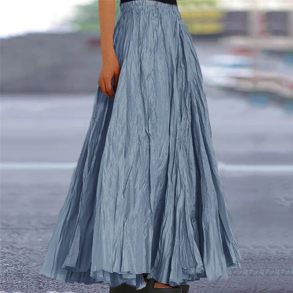 Skirts For Women Female Fashion Casual High Waist Fold Pleatd Dress Soild Vintage Loose Beach Wrap Hip Maxi Long Girls Skirts