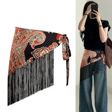 Load image into Gallery viewer, Chinese Style Ethnic Triangular Waistband Embroidered Printing Tassel Floral Triangular Belt Jeans Decor Clothing Accessories