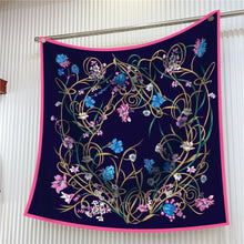 Load image into Gallery viewer, Silk Scarf Women Floral Printed Square Scarves Head Echarpes Silk Foulards Femme Wraps Beach Shawls Bandana Lady Hijabs 90CM