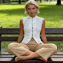 Load image into Gallery viewer, Y2K Aesthetic Solid Color Lace Crop Top Sleeveless Chinese Frog Button Vest Women's Summer Party Streetwear