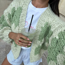 Load image into Gallery viewer, Vintage Lantern Sleeves Knitted Sweater Stripe Pattern Cropped Cardigans Aesthetic Y2k Knitwear Coat Women Autumn Outwear