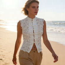 Load image into Gallery viewer, Y2K Aesthetic Solid Color Lace Crop Top Sleeveless Chinese Frog Button Vest Women's Summer Party Streetwear