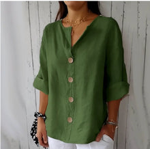 Load image into Gallery viewer, Summer Loose Shirt Women's V-Neck Button Top Casual Shirts Solid Fashion Elegant Office Women Clothing Blouse