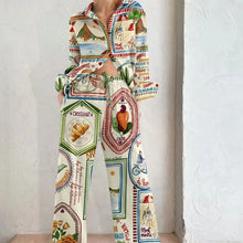 Load image into Gallery viewer, Fashion Print Beach Holiday 2-Piece Set Women Spring Summer Long Sleeve Shirt Top + Wide Legs Women's Oversized Two-Piece Outfit