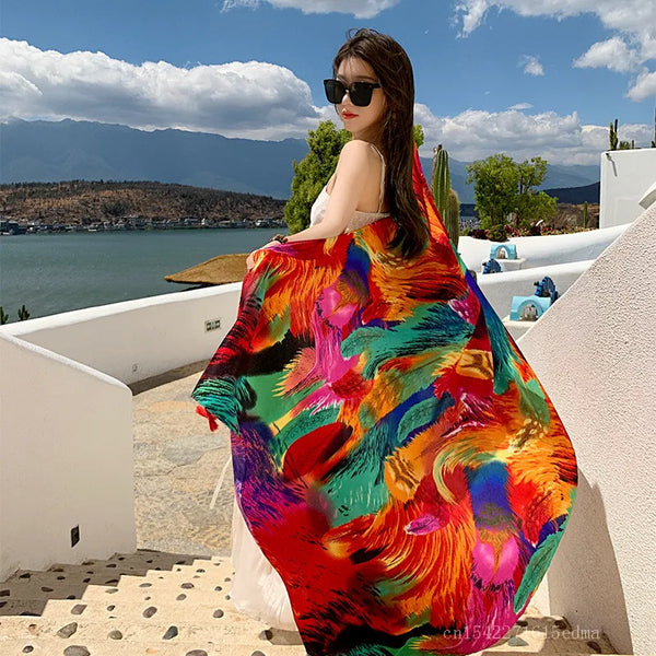 Fashion Women Beach Scarf Bohemia Flower Summer Hijab Shawls and Wraps Female Foulard Echarpe Designer Pashmina Bandana 2023