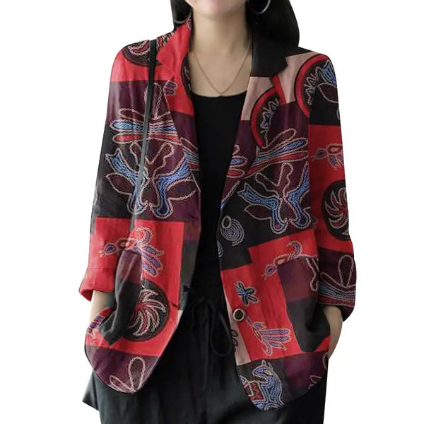 Autumn Vintage Long Sleeve Printed Coats Female Thin Tops Women Blazer Spring Summer Cotton Shirt Casual Outwears