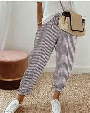 Load image into Gallery viewer, European and American Cross border Women's Summer New Fashionable Loose Stripe Printed Elastic Waist Drawstring Casual Pants