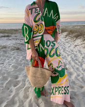 Load image into Gallery viewer, Fashion Print Beach Holiday 2-Piece Set Women Spring Summer Long Sleeve Shirt Top + Wide Legs Women's Oversized Two-Piece Outfit