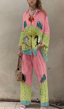 Load image into Gallery viewer, Fashion Print Beach Holiday 2-Piece Set Women Spring Summer Long Sleeve Shirt Top + Wide Legs Women's Oversized Two-Piece Outfit