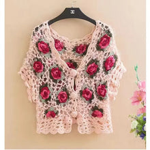 Load image into Gallery viewer, Three-Dimensional Flower Openwork Crocheted Sweater Cardigan Women's Spring And Autumn New Heavy Industry Joker Sweater 3XL Coat