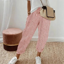 Load image into Gallery viewer, European and American Cross border Women's Summer New Fashionable Loose Stripe Printed Elastic Waist Drawstring Casual Pants