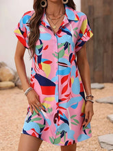 Load image into Gallery viewer, New Summer Everyday Casual Women's Short Sleeve Shirt Dress  Sweet Fashion Single-breasted Dress Floral Print Elegant Dress