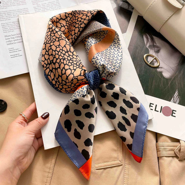 70cm Leopard Print Silk Square Scarf for Women Satin Shawl Fashion Wraps Neckerchief Female Hair Bands Ribbon Headband Bandana