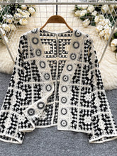 Load image into Gallery viewer, Vintage Boho Loose Plaid Cardigans Female Long Sleeves Hook Flower Hollow Tops 2025 Vacation Sunscreen Casual Shirt