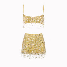 Load image into Gallery viewer, Sexy Sequin Tassels Beach Outfits Women Shiny Fashion Bikinis Sets Female 2025 Summer Holiday High Street Raves Sets 2 Pieces