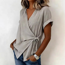 Load image into Gallery viewer, 2026 Spring and Summer Cross-border European and American New Style Casual Solid Color Stand-up Collar Tie-up Asymmetrical Loose
