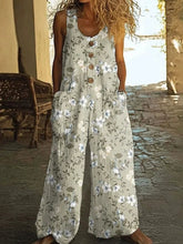 Load image into Gallery viewer, Vintage Print Buttons Sleeveless Jumpsuits Women Summer New Fashion Temperament Loose Wide Legs Jumpsuit Lady Commuting Clothing
