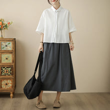 Load image into Gallery viewer, High-End Korean Japanese Artistic ort Sve Cotton Linen Embroidered irt Summer Wear Pear ape Fitting Women's Top