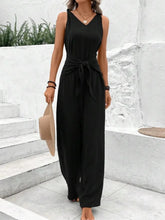 Load image into Gallery viewer, Fashion Solid Jumpsuit For Women Casual Sleeveless V Neck Lace-Up Wide Leg Pants Jumpsuits Lady Summer Holiday Womens Clothing