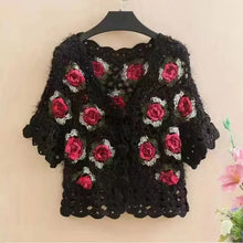 Load image into Gallery viewer, Three-Dimensional Flower Openwork Crocheted Sweater Cardigan Women's Spring And Autumn New Heavy Industry Joker Sweater 3XL Coat