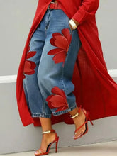Load image into Gallery viewer, Streetwear Women's Floral Print High Waist Jeans Loose Fit Cropped Wide Leg Denim Pants Casual Trendy Plus Size Trousers