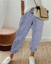 Load image into Gallery viewer, European and American Cross border Women's Summer New Fashionable Loose Stripe Printed Elastic Waist Drawstring Casual Pants
