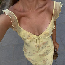 Load image into Gallery viewer, Cryptographic Summer Floral Print Plunge Maxi Dress Outfits Sexy Backless Fairy Sun Dresses Vacation Beachwear Vestido Coquette