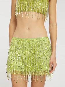 Sexy Sequin Tassels Beach Outfits Women Shiny Fashion Bikinis Sets Female 2025 Summer Holiday High Street Raves Sets 2 Pieces