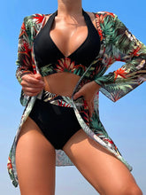 Load image into Gallery viewer, Halter Print Bikini Sets 3PCS Women Swimsuit With Kimono High Waist Swimwear Female Bathers Bathing Swimming Swim Suit Beachwear