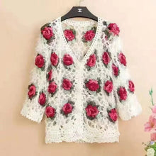 Load image into Gallery viewer, Three-Dimensional Flower Openwork Crocheted Sweater Cardigan Women's Spring And Autumn New Heavy Industry Joker Sweater 3XL Coat