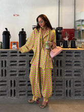 Load image into Gallery viewer, Vintage Polka Dot Women's Pants Sets 2 Pieces Tie Lapel Full Sleeve Blouses Loose Wide Leg Pant 2026 Autumn Lady Vacation Suits