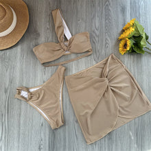 Load image into Gallery viewer, 3 Piece Bikini Women Swimsuits 2024 Female Swimwear Beachwear Swimming Suit Bathing Suit Bikini Set One Shoulder Biquini