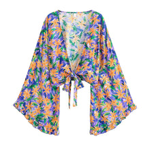 Load image into Gallery viewer, Boho Queens Sun Flower Beach Summer Short Kimono Women 2025 Ruffles Flare Sleeves Vacation Bohemian Bikini Cover-ups