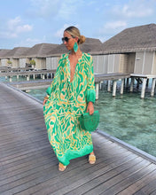 Load image into Gallery viewer, Autumn Women's Print Casual Dress New Fashion V-neck Long Sleeve Loose Holiday Party Long Dresses For Women Robe Femme 2024