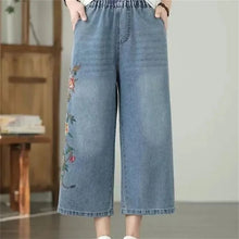 Load image into Gallery viewer, Artistic retro Heavy industry Embroidered Denim Wide leg Pants Spring Summer 2026 New Women's Loose waist Casual Nine Fen Jeans
