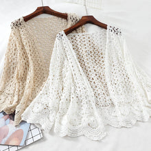 Load image into Gallery viewer, Open Lace Cardigan Crocheted Hollow Out Shrug Female Casual White Flower Floral Open Stitch Women Sweater Loose Knitted Outwear
