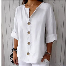 Load image into Gallery viewer, Summer Loose Shirt Women's V-Neck Button Top Casual Shirts Solid Fashion Elegant Office Women Clothing Blouse