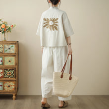 Load image into Gallery viewer, High-End Korean Japanese Artistic ort Sve Cotton Linen Embroidered irt Summer Wear Pear ape Fitting Women's Top