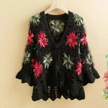 Load image into Gallery viewer, Three-Dimensional Flower Openwork Crocheted Sweater Cardigan Women's Spring And Autumn New Heavy Industry Joker Sweater 3XL Coat