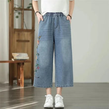 Load image into Gallery viewer, Artistic retro Heavy industry Embroidered Denim Wide leg Pants Spring Summer 2026 New Women's Loose waist Casual Nine Fen Jeans