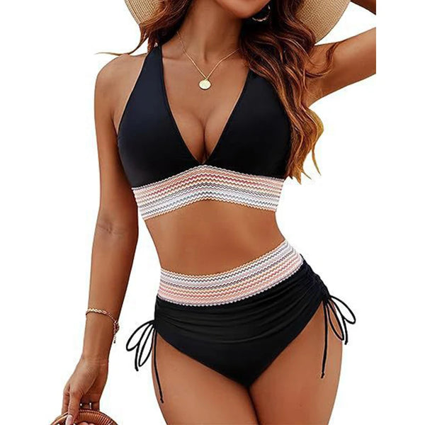 New 2026 Summer Beachwear Women Textured Bikini Set Wide Shoulder Belt Swimwear High Waist Push Up Bathing Suits Female Swimsuit
