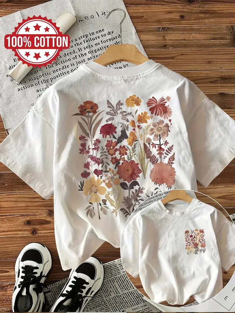 Flower 100% Cotton Y2k T-Shirt Female Funny T Shirts Egirl Korean Fashion Graphic Tees Tops Women Clothing Natureinspired Design