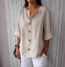 Load image into Gallery viewer, Summer Loose Shirt Women's V-Neck Button Top Casual Shirts Solid Fashion Elegant Office Women Clothing Blouse