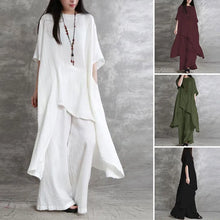 Load image into Gallery viewer, Women's Cotton Linen 2-piece Sets Large Size Casual Wear Sportswear Suit Short-Sleeved O-Neck Top Wide Leg Pants Suits For Women