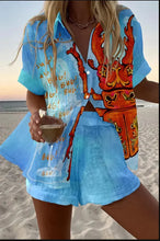 Load image into Gallery viewer, Fashion Print Beach Holiday 2-Piece Set Women Summer Short Sleeve Shirt Top + Wide Legs Short Women's Oversized Two-Piece Outfit