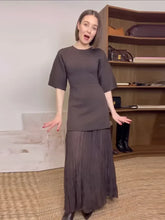Load image into Gallery viewer, Elegant O Neck Short Sleeve Maxi Dress Women Fashion Solid Pleated Gauze Patchwork Dresses 2025 New Lady Office Commute Vestidos
