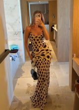 Load image into Gallery viewer, Elegant Animal Print Maxi Dress Detachable Scarf Spaghetti Strap Tie Waist Slim Fit Skirt Women Summer Party Vacation Outfit New