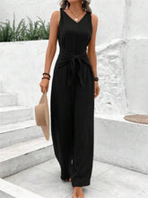 Load image into Gallery viewer, Fashion Solid Jumpsuit For Women Casual Sleeveless V Neck Lace-Up Wide Leg Pants Jumpsuits Lady Summer Holiday Womens Clothing